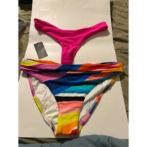 La Blanca Striped & SherryDC Hot Pink Bikini Bottoms Bundle Womens 10 Medium